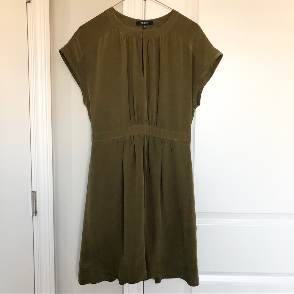 Madewell Silk Moonset Dress in Olive Green Sz 2 - Picture 3 of 11